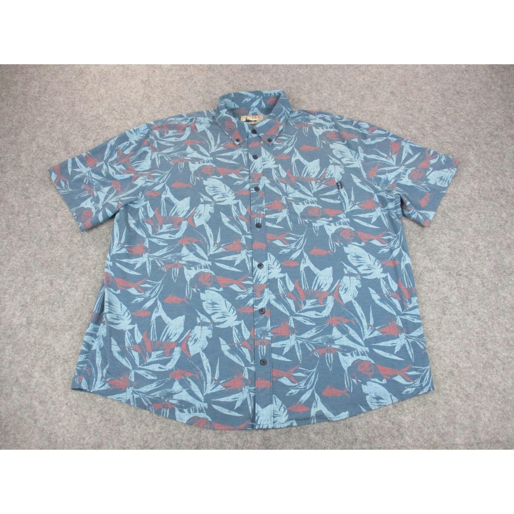 Huk Fishing Shirt Mens 2XL XXL Blue Red Floral Button Up Short Sleeve Pocket